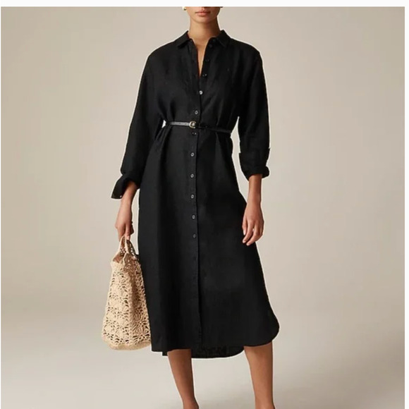 J Crew Linen Shirt Dress 2X XXL Black NWT CL644 J.Crew Resort Travel Cruise Midi - Picture 2 of 8